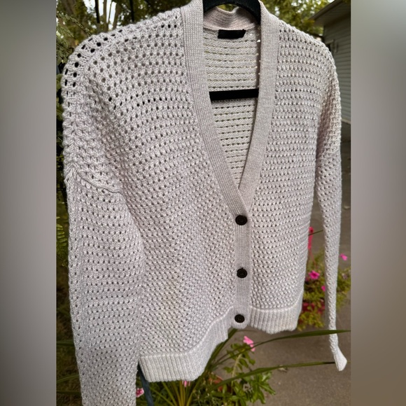 ATM Anthony Thomas Melillo 100% Merino Wool Cardigan Dusty Mauve/Chalk Sz S - Picture 2 of 11